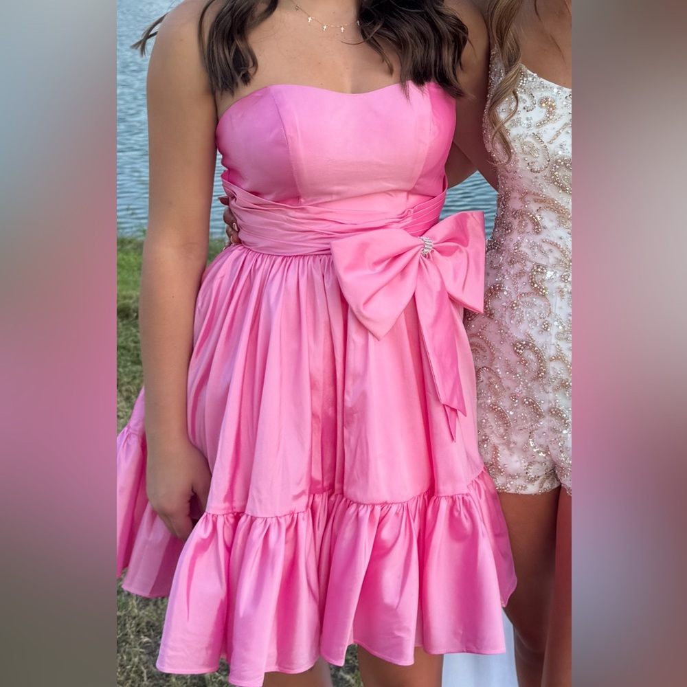 Strapless Pink Prom Dress with Bow